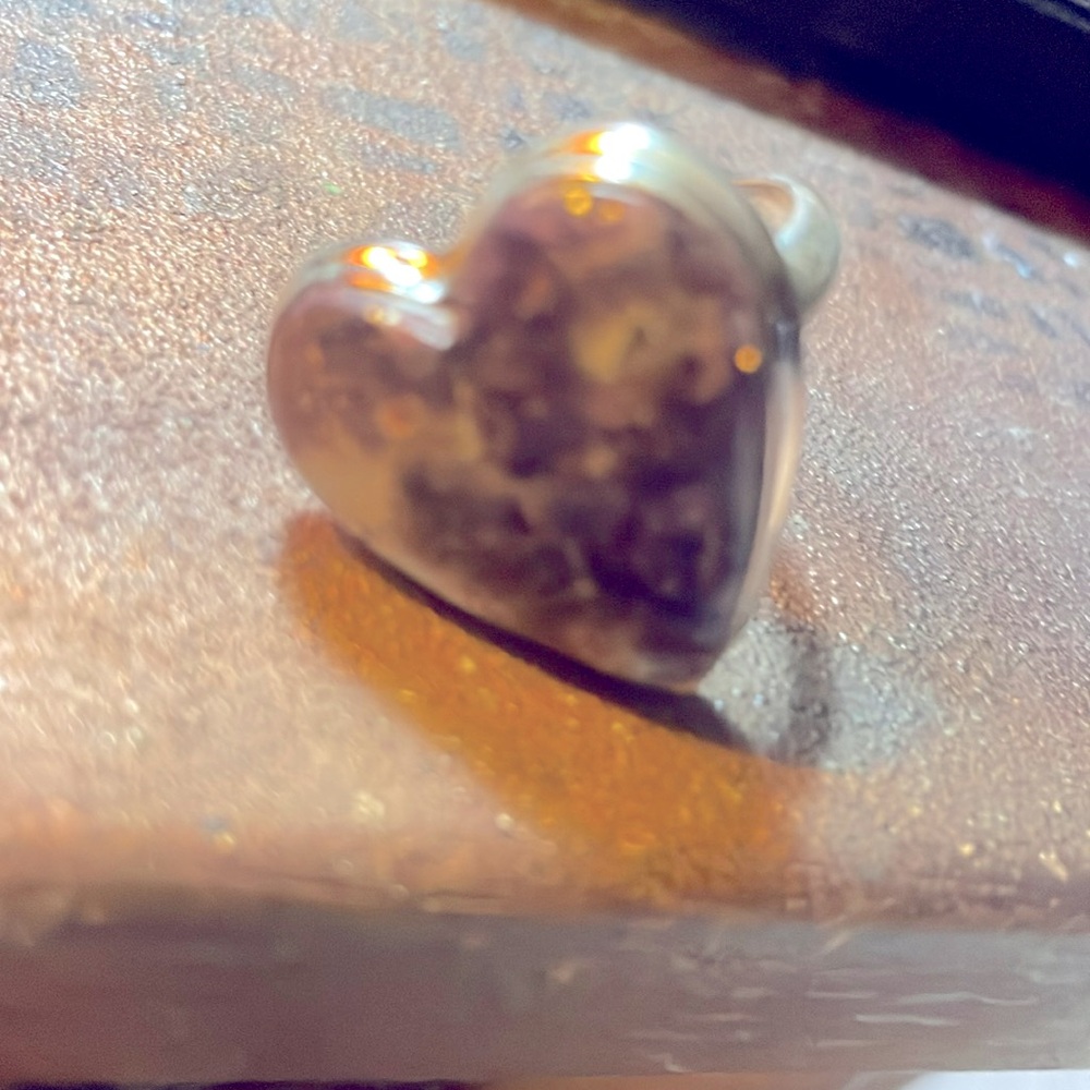 Heart Shape Statement Ring Natural Stone Size 7 9… - image 1